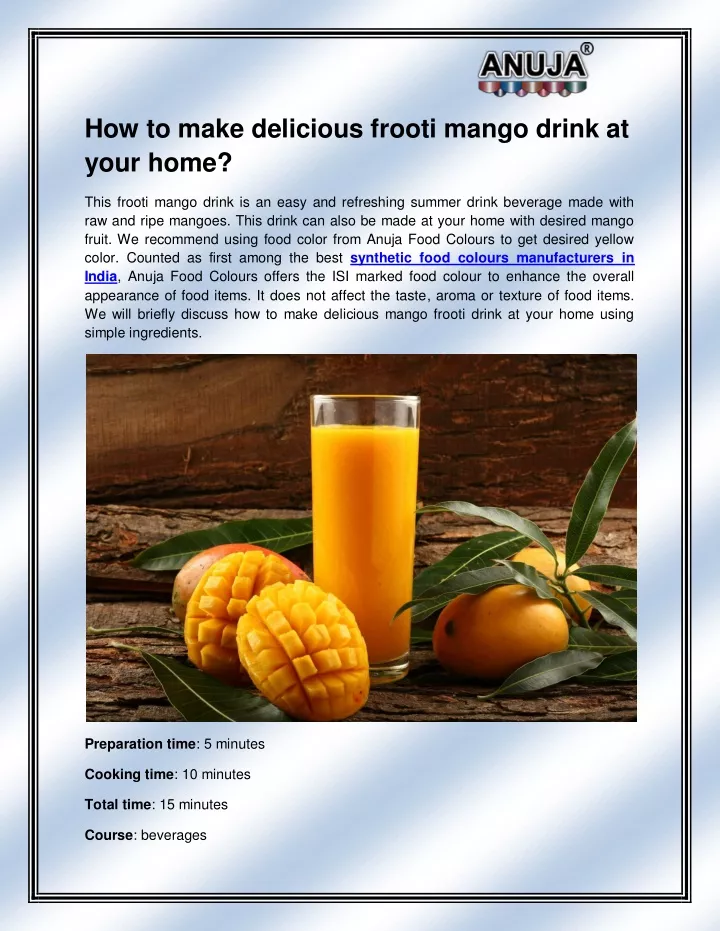 how to make delicious frooti mango drink at your