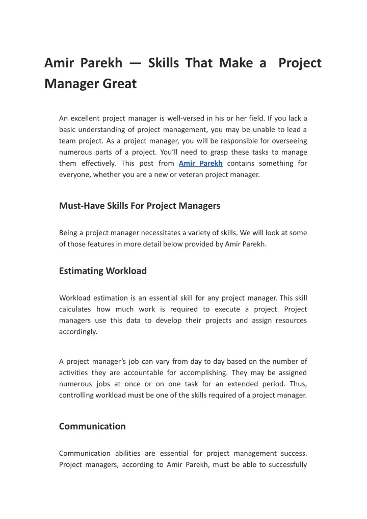 amir parekh skills that make a project manager