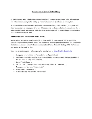 the procedure of quickbooks email setup