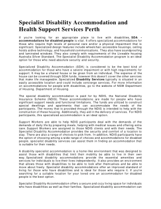 Specialist Disability Accommodation and Health Support Services Perth