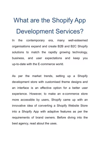 What are the Shopify App Development Services?