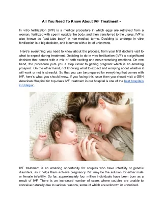 All You Need To Know About IVF Treatment -
