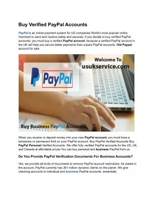 Buy Verified PayPal Accounts - 100% Full Verified And Best Quality