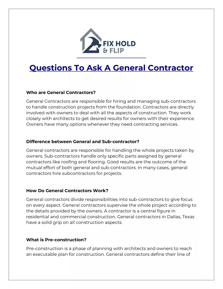 questions to ask a general contractor
