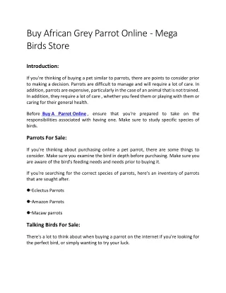 How To Buy African Grey Parrot Online