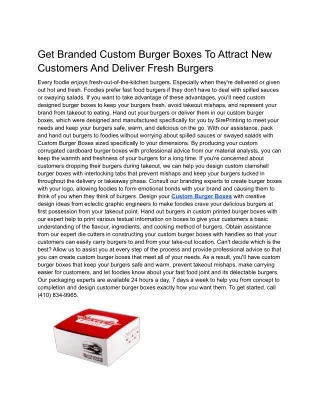Get Branded Custom Burger Boxes To Attract New Customers And Deliver Fresh Burgers