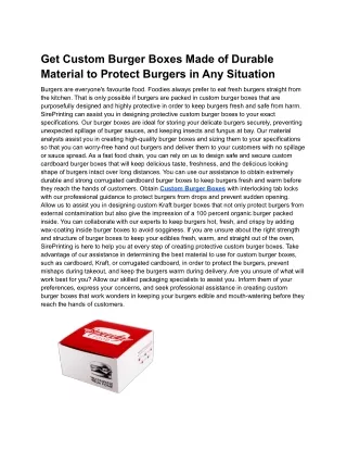 Get Custom Burger Boxes Made of Durable Material to Protect Burgers in Any Situation