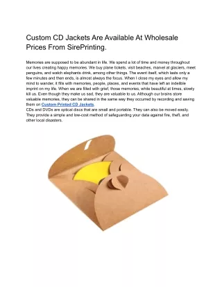 Custom CD Jackets Are Available At Wholesale Prices From SirePrinting