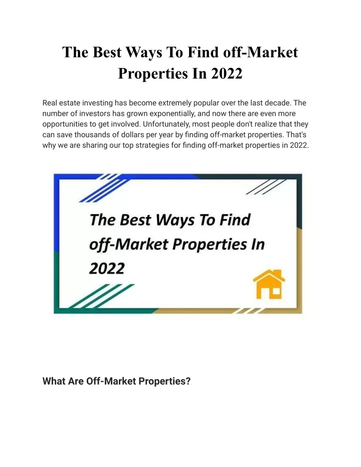 the best ways to find off market properties