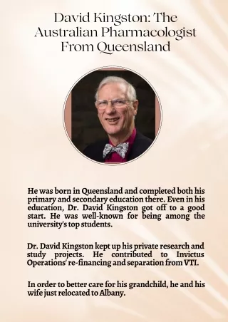 David Kingston: The Australian Pharmacologist From Queensland