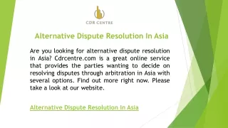 Alternative Dispute Resolution In Asia  Cdrcentre.com