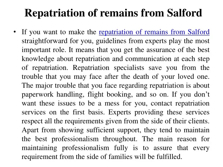 repatriation of remains from salford