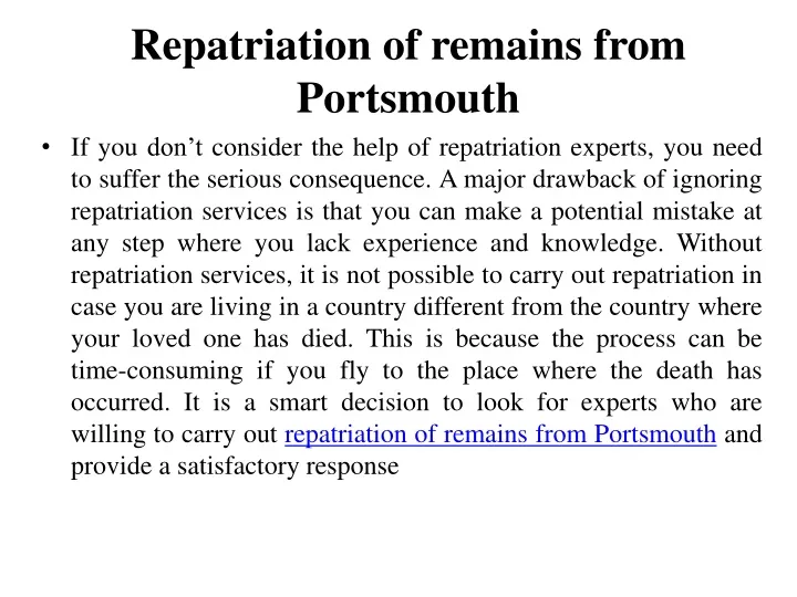 repatriation of remains from portsmouth