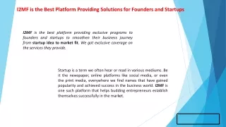 i2MF is the best platform providing solutions for founders and startups