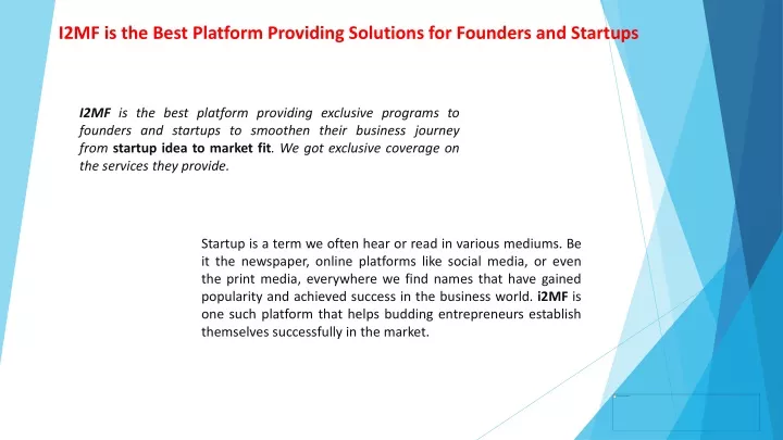 i2mf is the best platform providing solutions