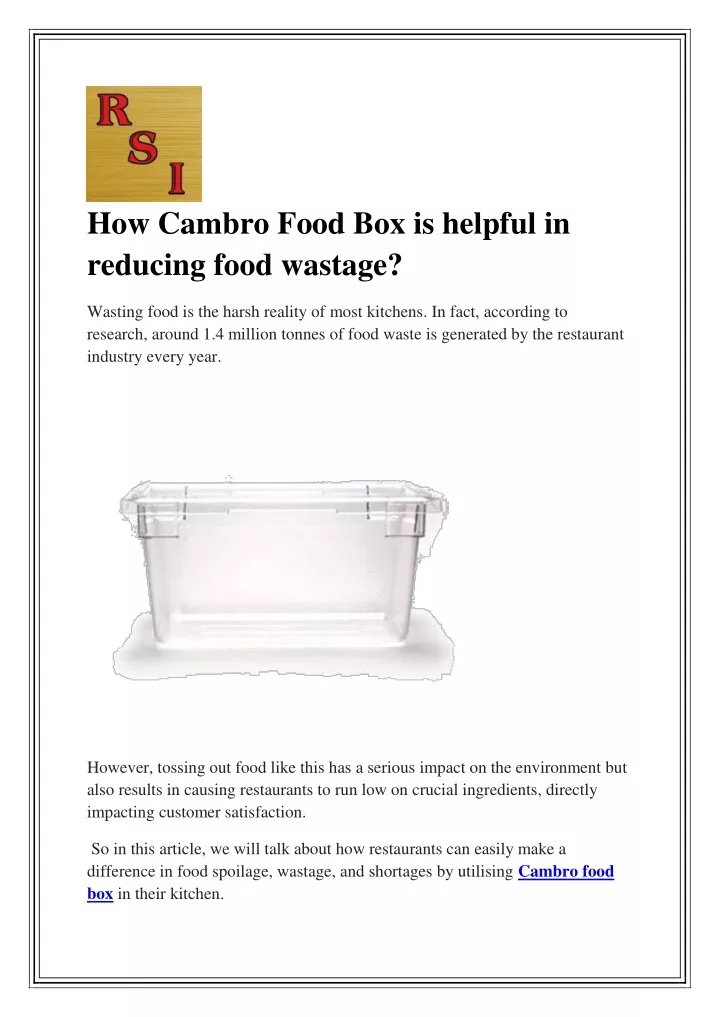 how cambro food box is helpful in reducing food