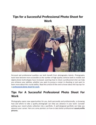 Tips for a Successful Professional Photo Shoot for Work