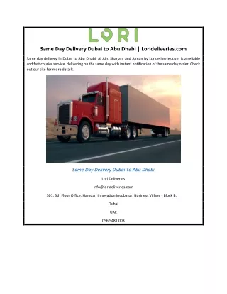 Same Day Delivery Dubai to Abu Dhabi | Lorideliveries.com