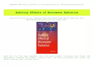 DOWNLOAD FREE Auditory Effects of Microwave Radiation [PDF EPuB AudioBook Ebook]