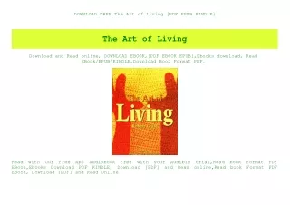 DOWNLOAD FREE The Art of Living [PDF EPUB KINDLE]