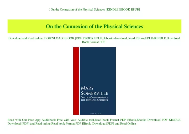 on the connexion of the physical sciences kindle
