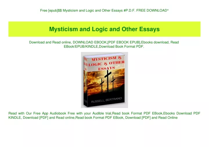 free epub mysticism and logic and other essays