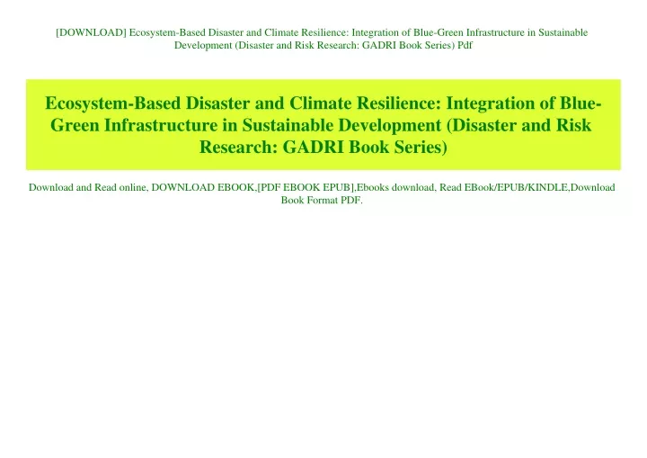 download ecosystem based disaster and climate