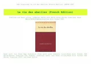 PDF [Download] La vie des abeilles (French Edition) [EBOOK PDF]