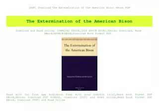 [PDF] Download The Extermination of the American Bison eBook PDF