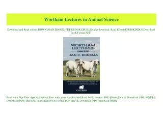 (READ)^ Wortham Lectures in Animal Science Read Online