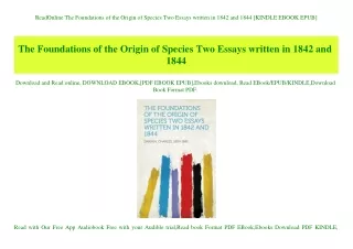 ReadOnline The Foundations of the Origin of Species Two Essays written in 1842 and 1844 [KINDLE EBOOK EPUB]