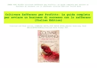 [READ PDF] Kindle Coltivare Zafferano per Profitto La guida completa per avviare un business di successo con lo zafferan