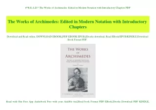 #^R.E.A.D.^ The Works of Archimedes Edited in Modern Notation with Introductory Chapters PDF