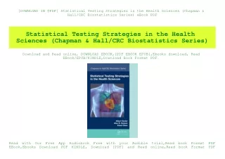 [DOWNLOAD IN @PDF] Statistical Testing Strategies in the Health Sciences (Chapman & HallCRC Biostatistics Series) eBook