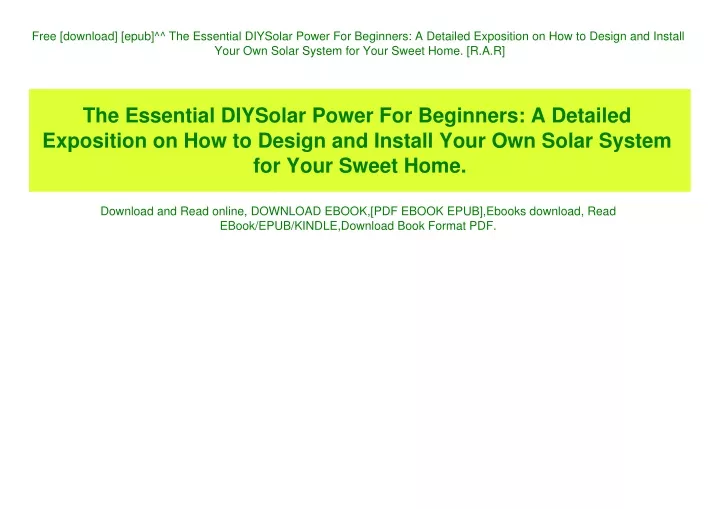free download epub the essential diysolar power