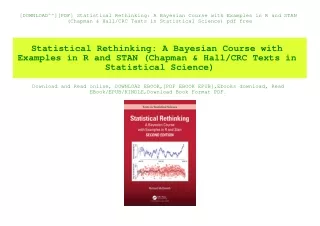[DOWNLOAD^^][PDF] Statistical Rethinking A Bayesian Course with Examples in R and STAN (Chapman & HallCRC Texts in Stati