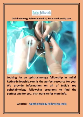 Ophthalmology Fellowship India | Retina-fellowship.com