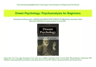 Free download [epub]$$ Dream Psychology Psychoanalysis for Beginners [Free Ebook]