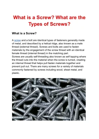 What is a Screw? What are the Types of Screws?