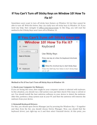 if you can t turn off sticky keys on window