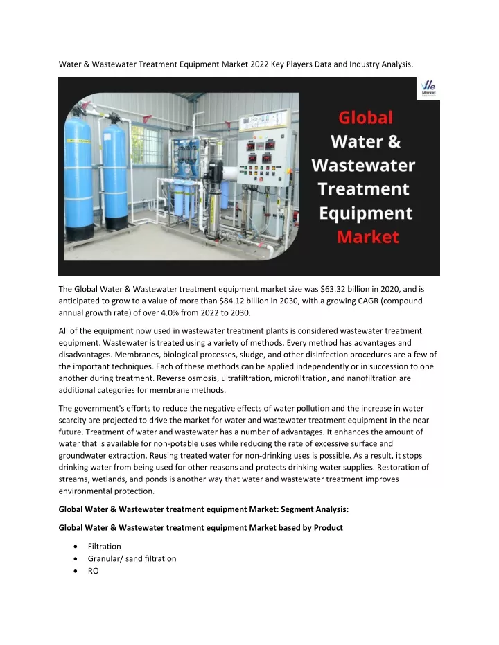 water wastewater treatment equipment market 2022