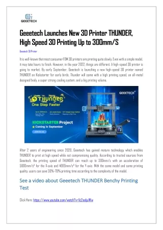 Geeetech Launches New 3D Printer THUNDER