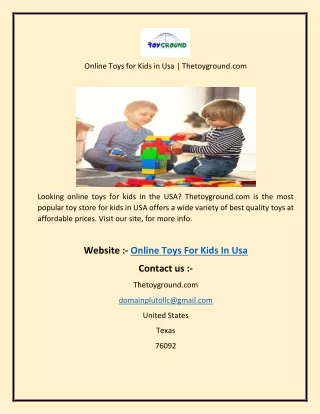 Online Toys for Kids in Usa  Thetoyground