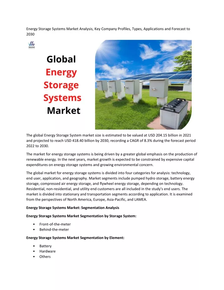 energy storage systems market analysis