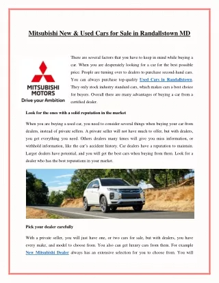 Mitsubishi New & Used Cars for Sale in Randallstown MD