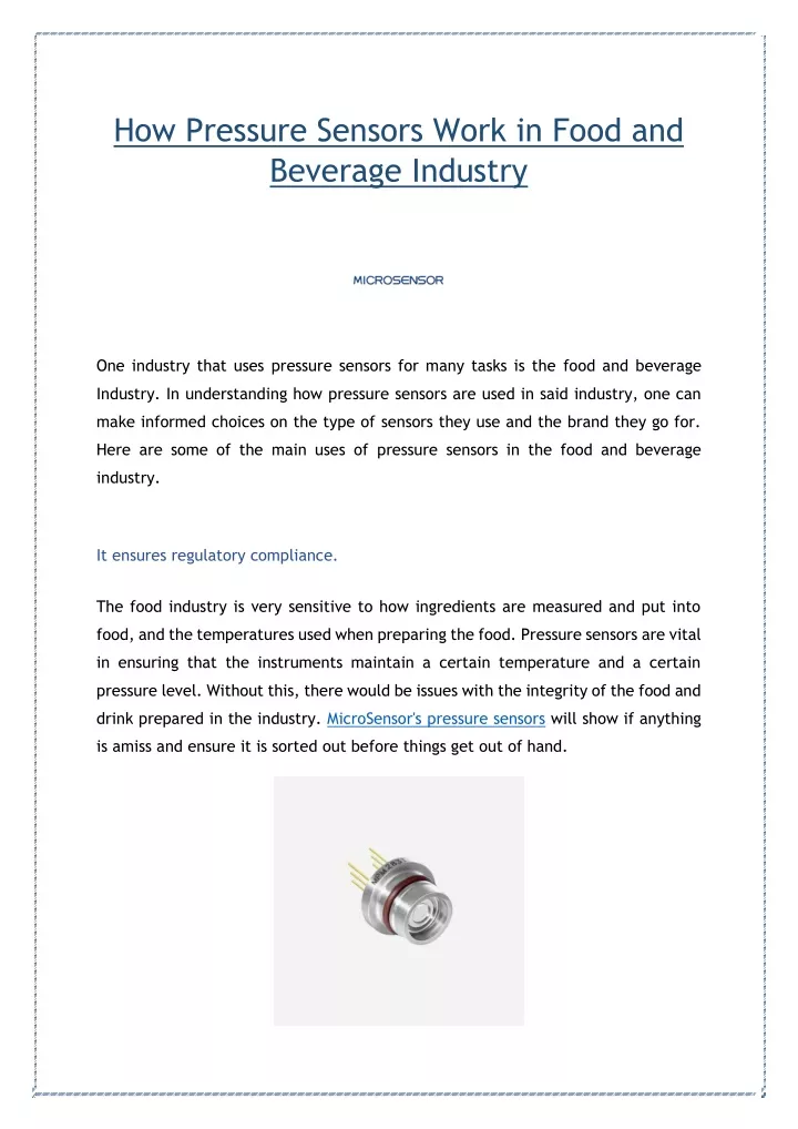 how pressure sensors work in food and beverage