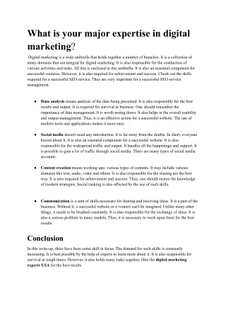 What is your major expertise in digital marketing