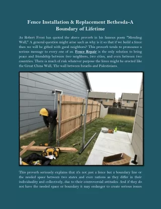 Fence Installation & Replacement Bethesda-A Boundary of Lifetime