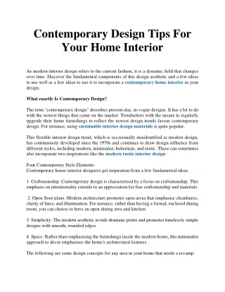 Contemporary Design Tips For Your Home Interior
