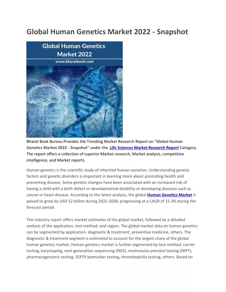global human genetics market 2022 snapshot